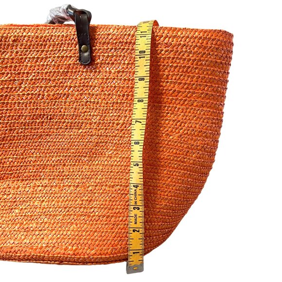 Neiman Marcus Large Straw Tote Bag Orange Boho Tropical Beach Vacation Hawaii - Picture 10 of 12